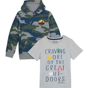 Eddie Bauer Youth Hoodie and Tee Shirt Set Camo Little Boys Clothing Sets Size L
